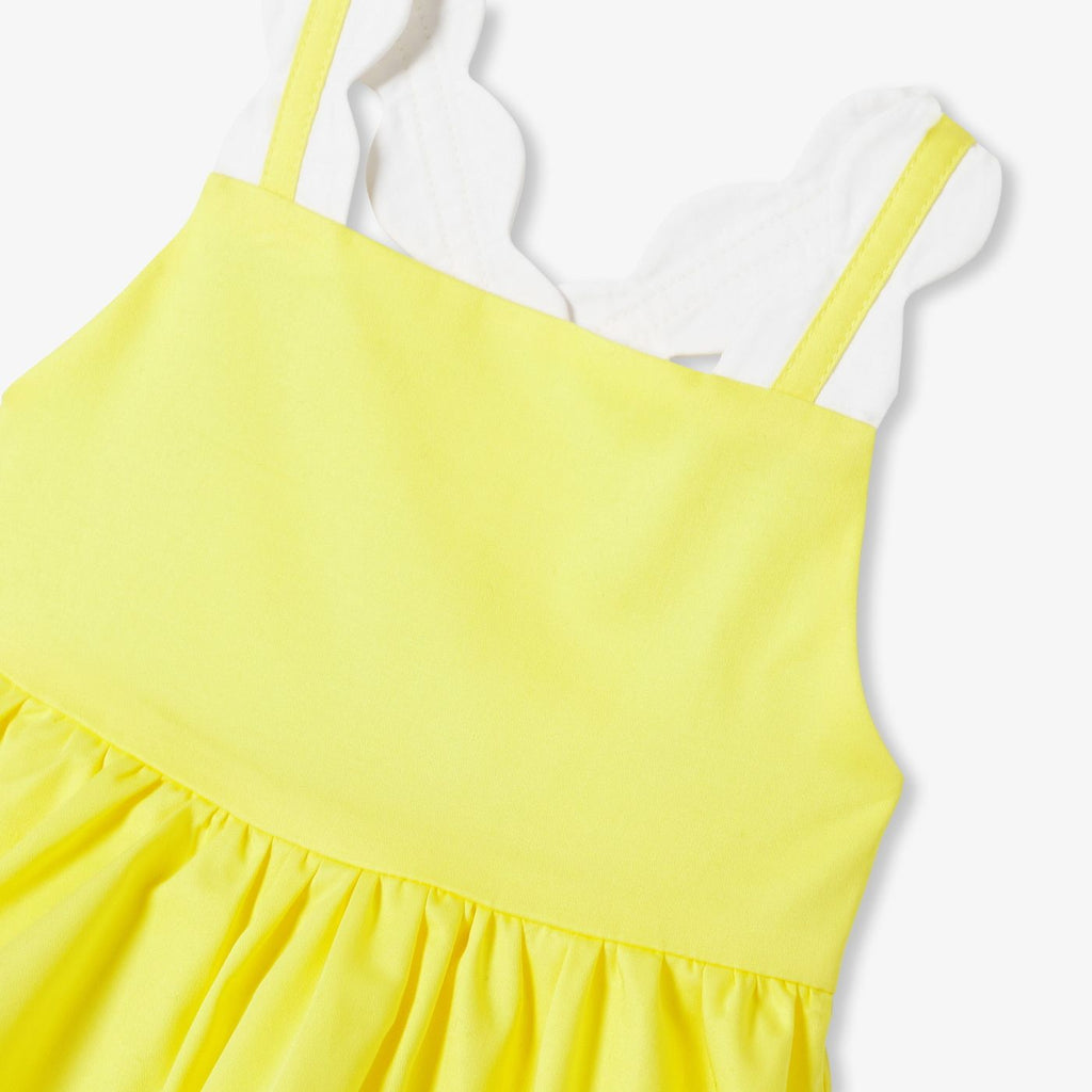 Baby girl poplin ceremony dress - White/Yellow