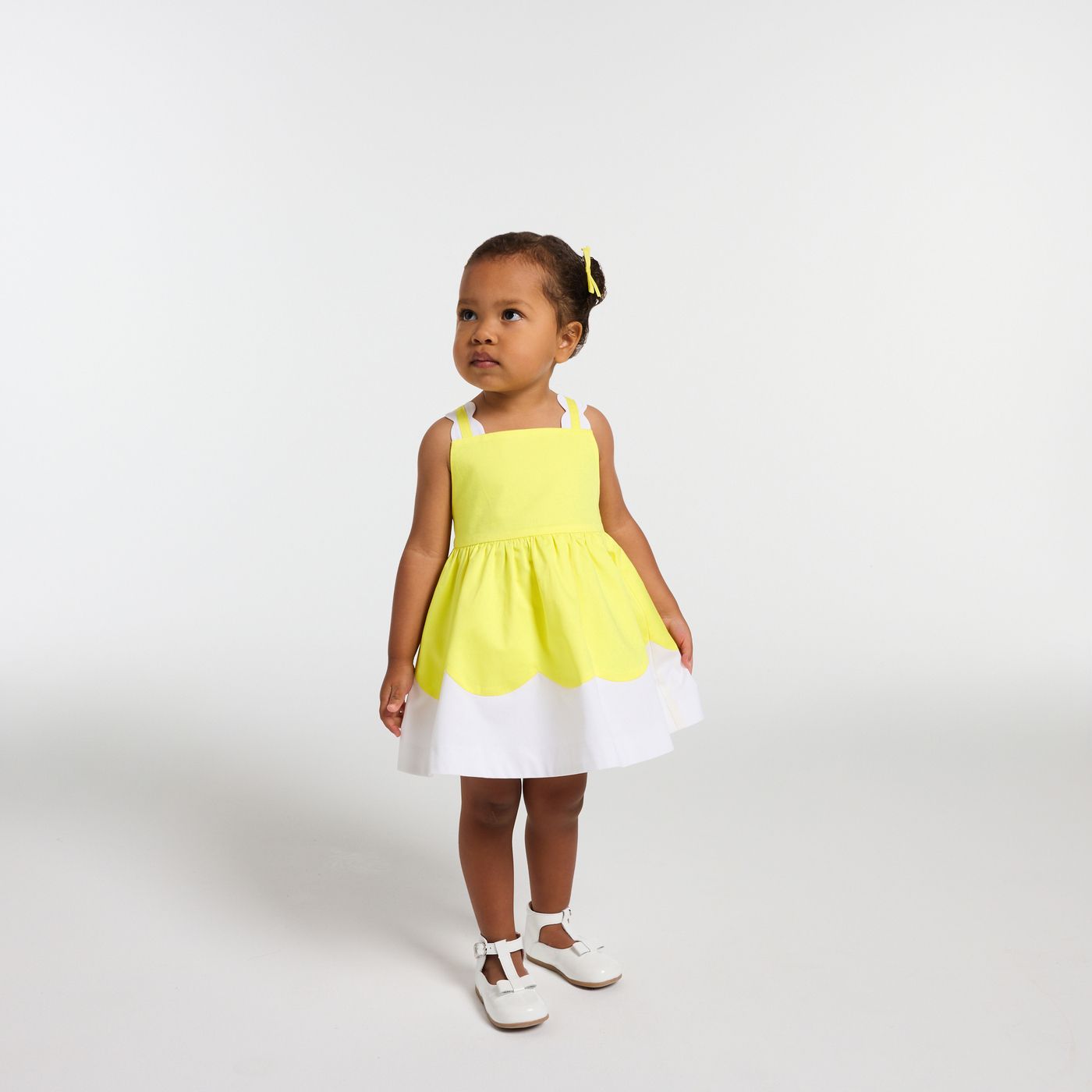 Baby girl poplin ceremony dress - White/Yellow