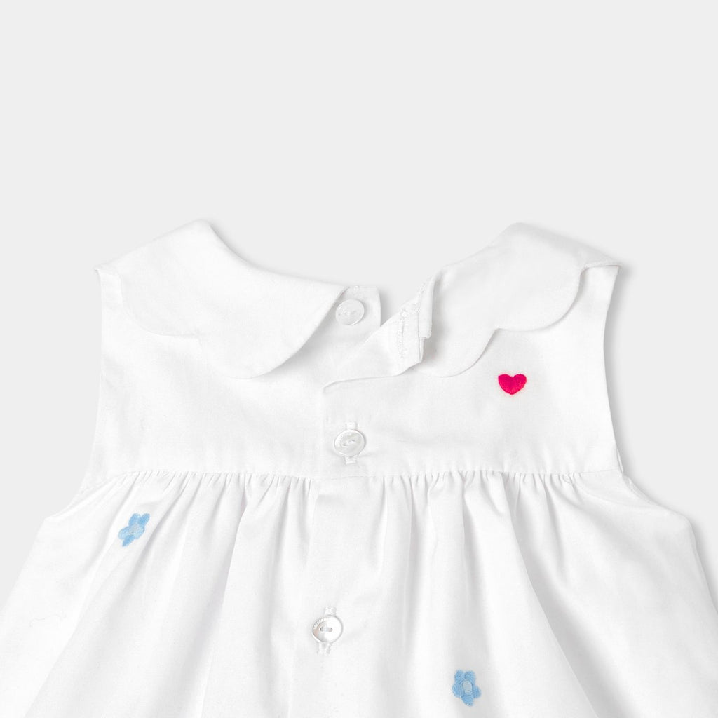 Dress in Popeline embroidered Baby Girl - White/Multicolour