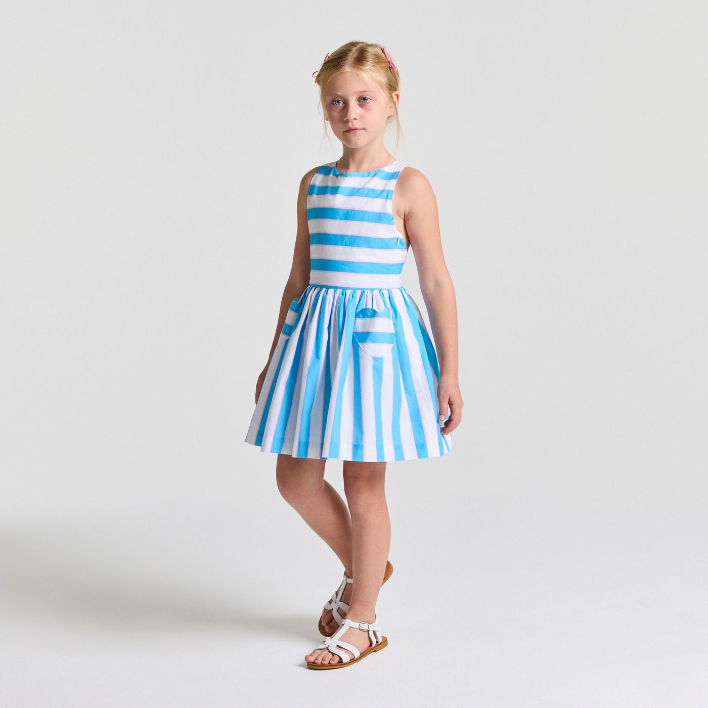 Girls' striped poplin dress