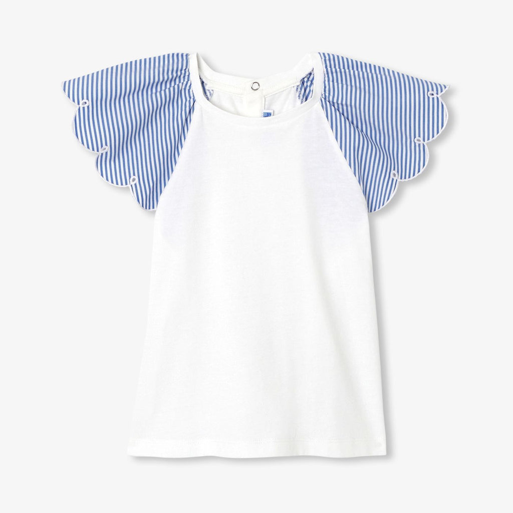 Girl striped-sleeve T-shirt - White/Light Blue