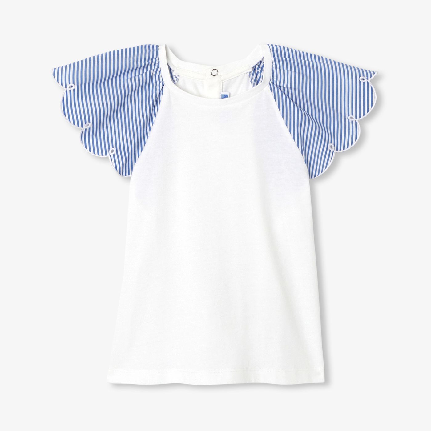 Girl striped-sleeve T-shirt - White/Light Blue