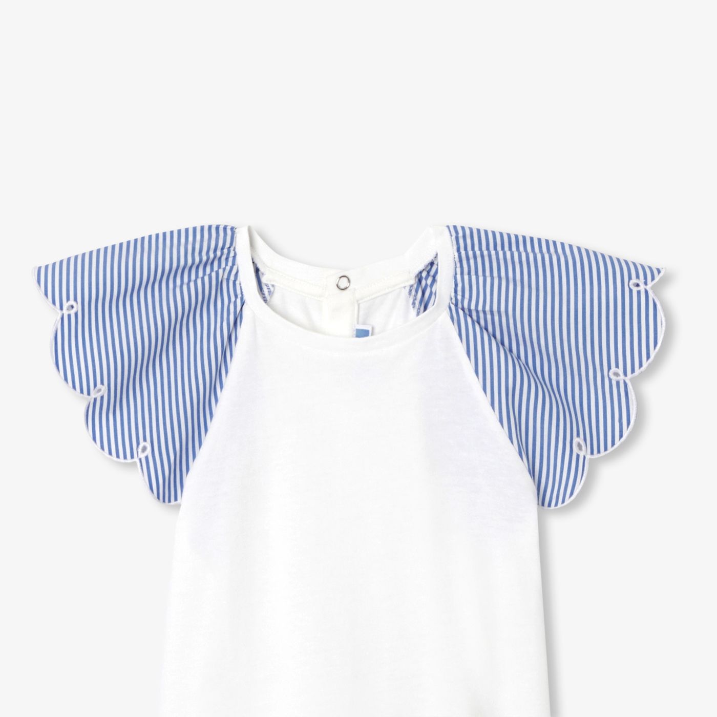 Girl striped-sleeve T-shirt - White/Light Blue
