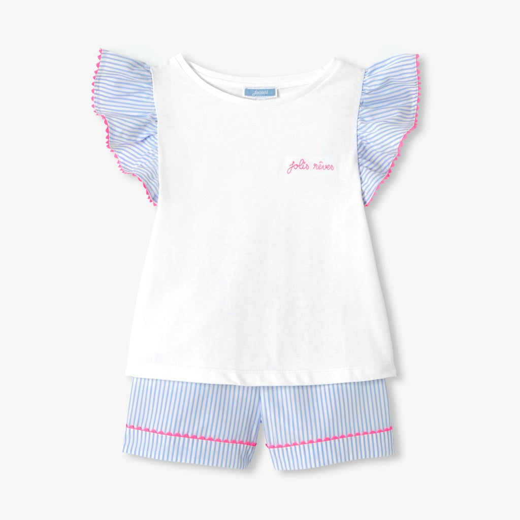 Pyjamas With Shorts in Cotton Girl - Blue/White