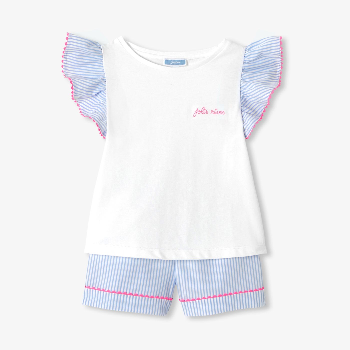 Pyjamas With Shorts in Cotton Girl - Blue/White
