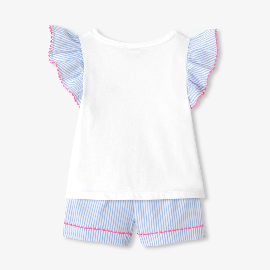 Pyjamas With Shorts in Cotton Girl - Blue/White