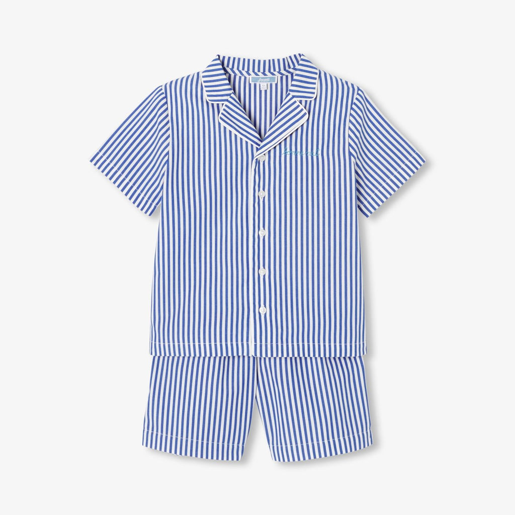 Boy striped poplin short pyjamas - Blue/White