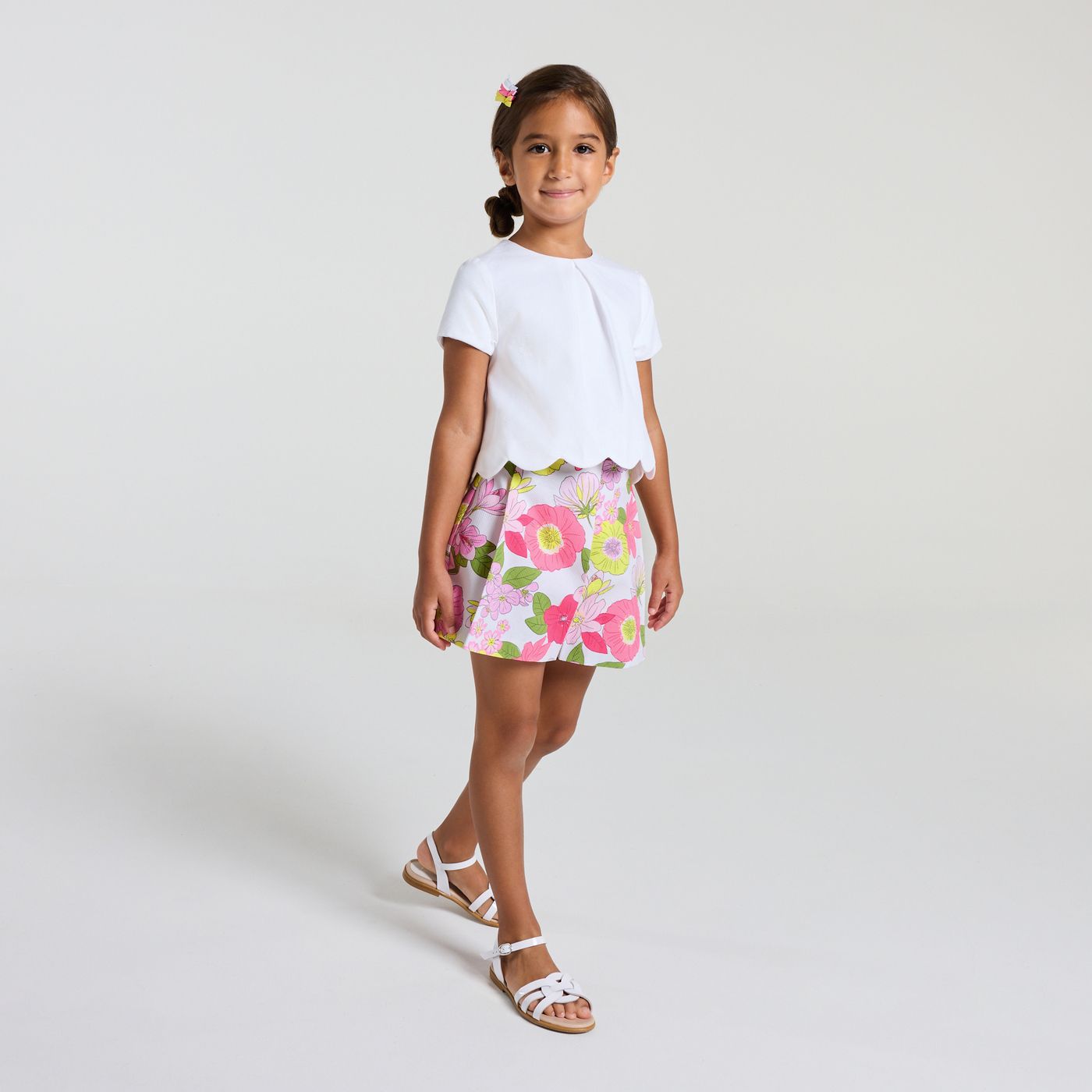 Ceremony Skort Piqué Nido D'ape Girl - White/Multicolour