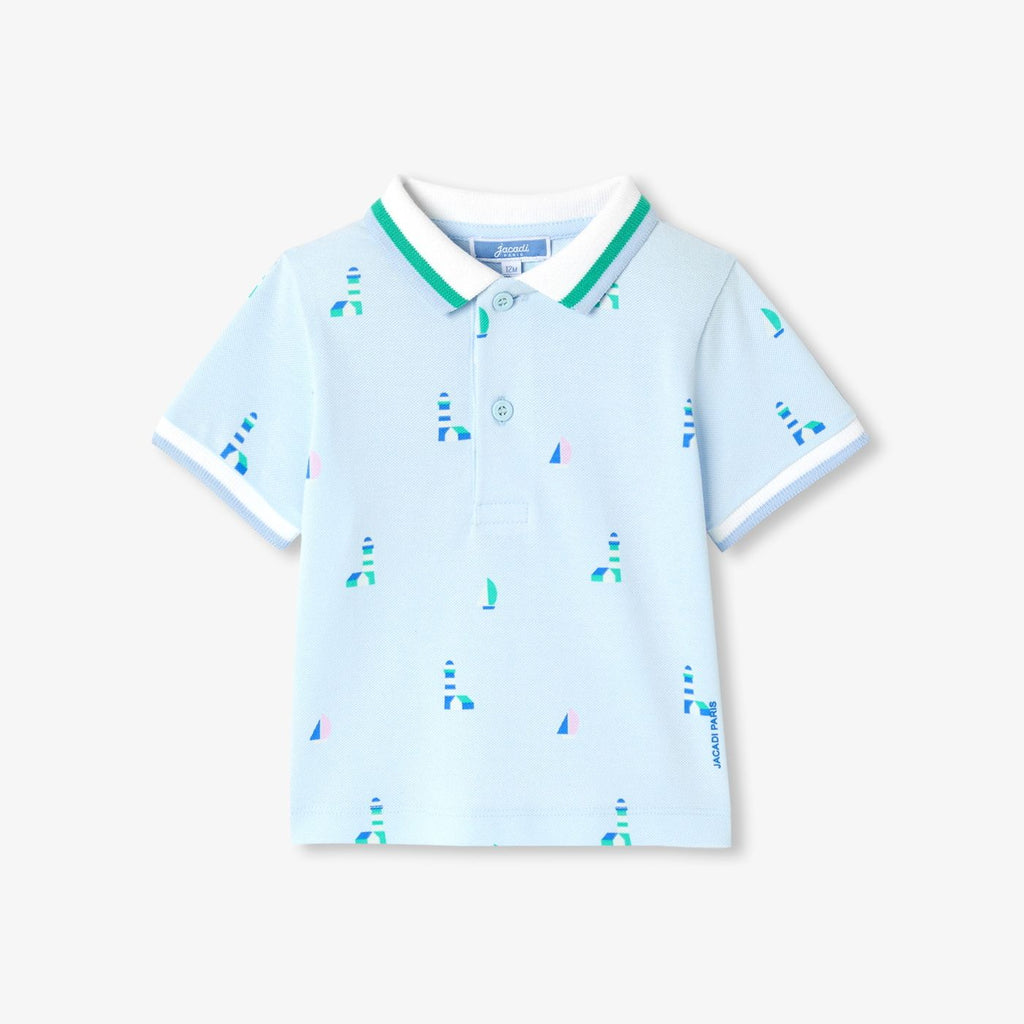 Baby boy printed cotton pique polo shirt - Ice Blue