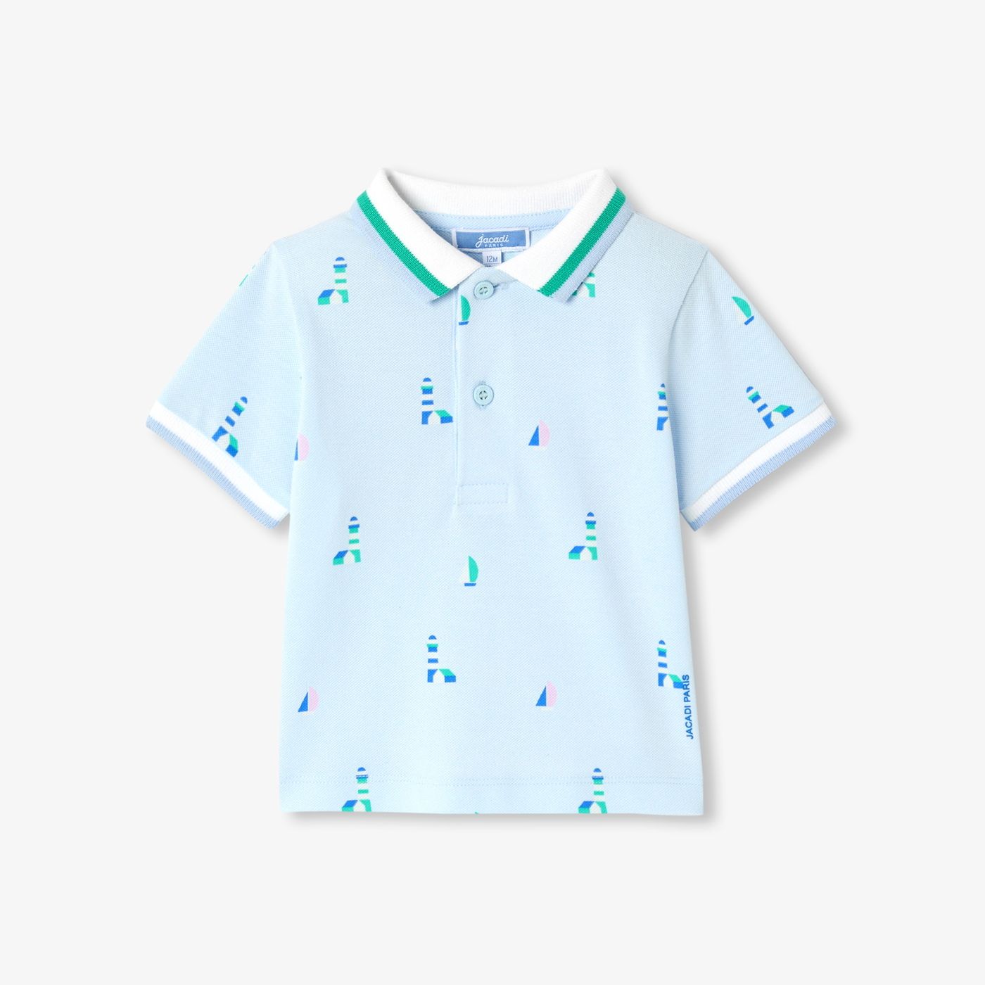 Baby boy printed cotton pique polo shirt - Ice Blue