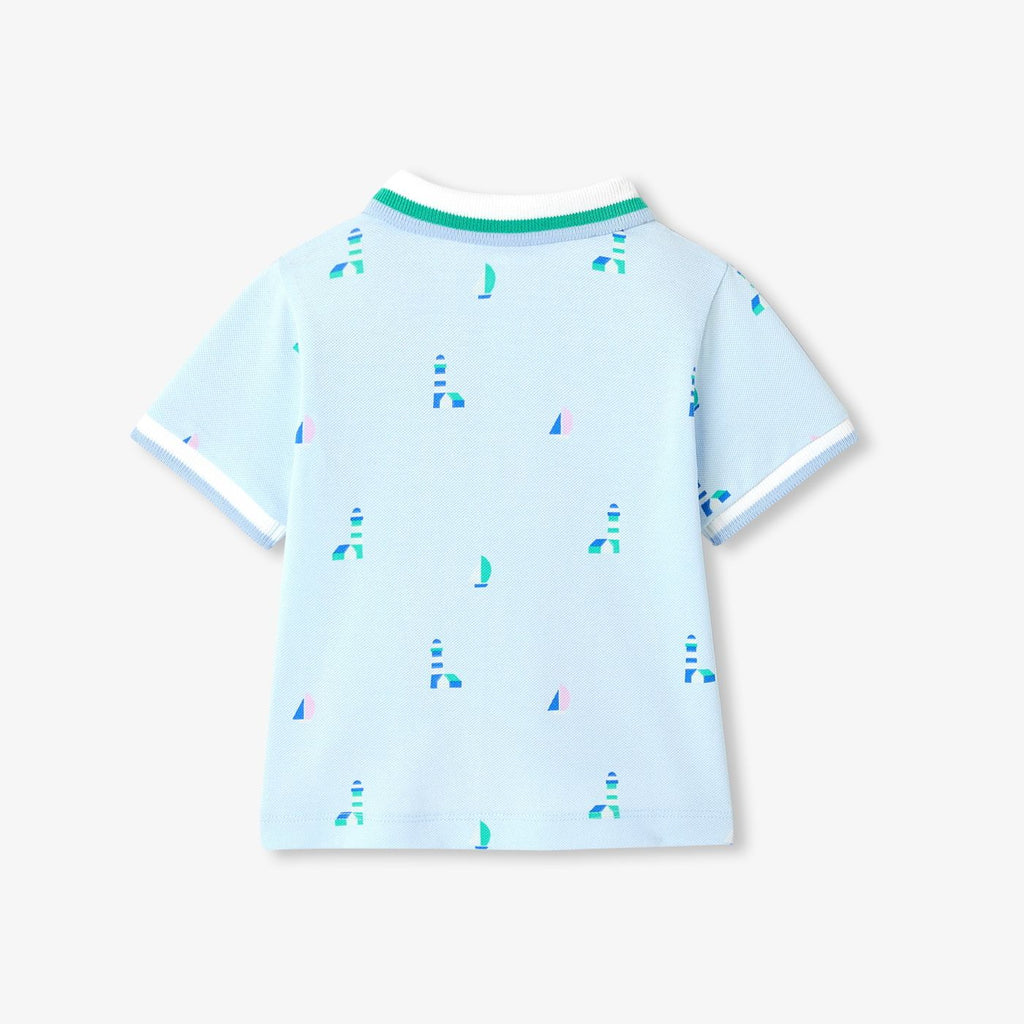Baby boy printed cotton pique polo shirt - Ice Blue