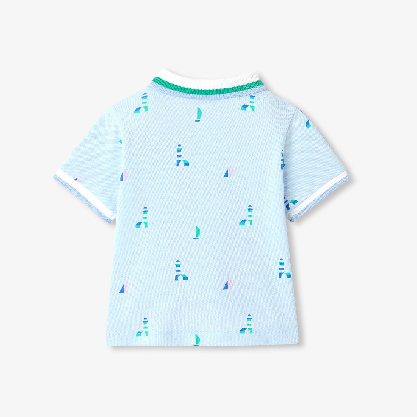 Baby boy printed cotton pique polo shirt - Ice Blue