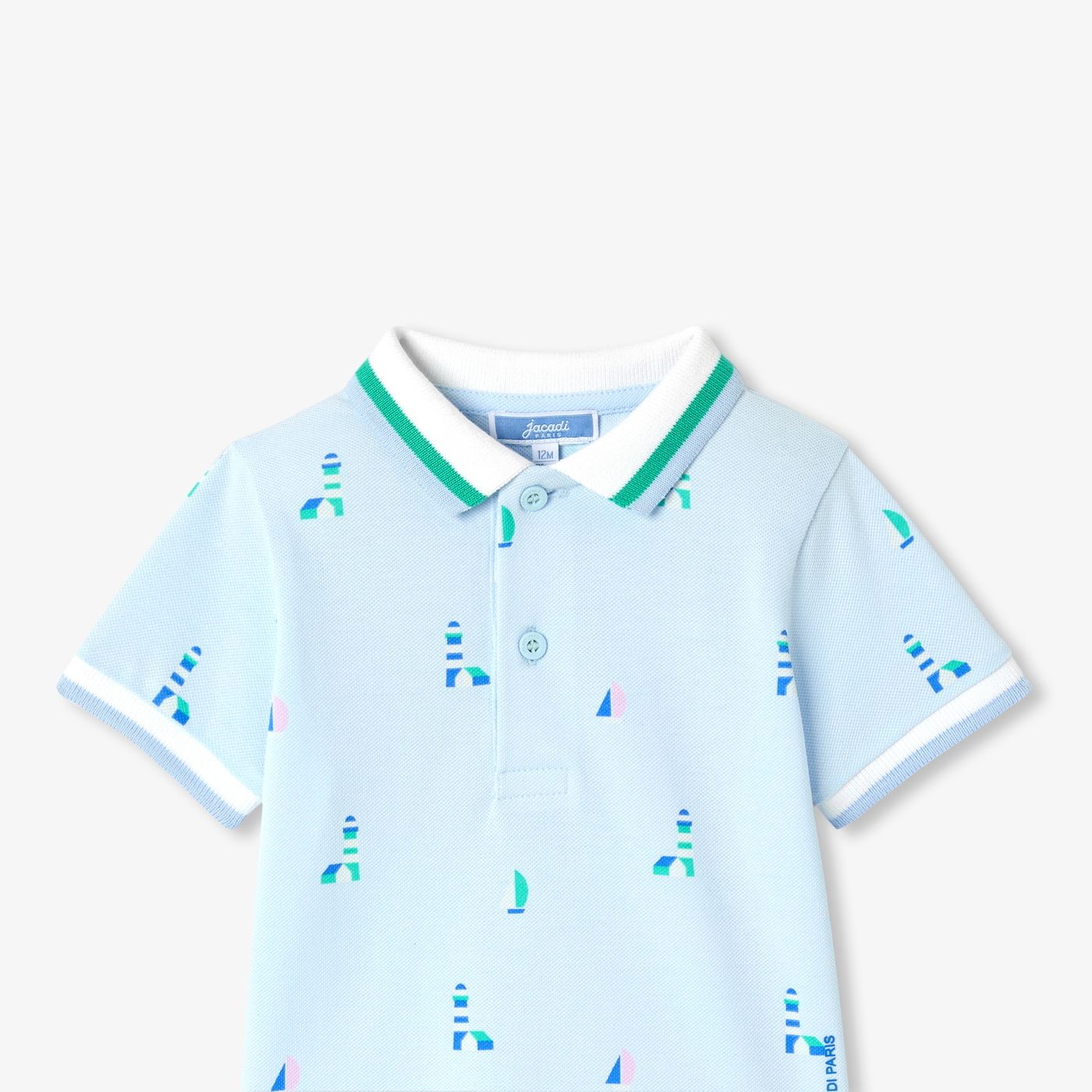 Baby boy printed cotton pique polo shirt - Ice Blue