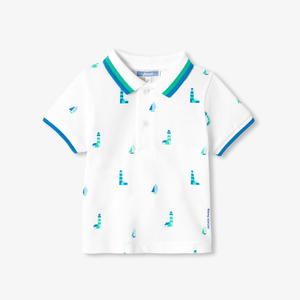 Baby boy polo shirt shirt in printed cotton piqué