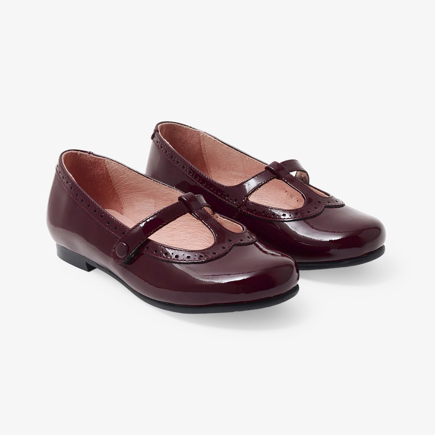 Shoes With Cinturino a T in Leather Girl - Bordeaux