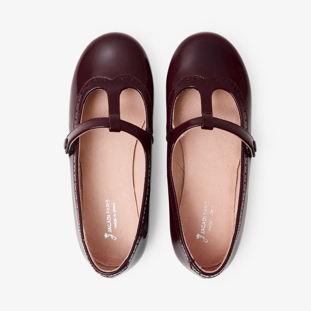 Shoes With Cinturino a T in Leather Girl - Bordeaux