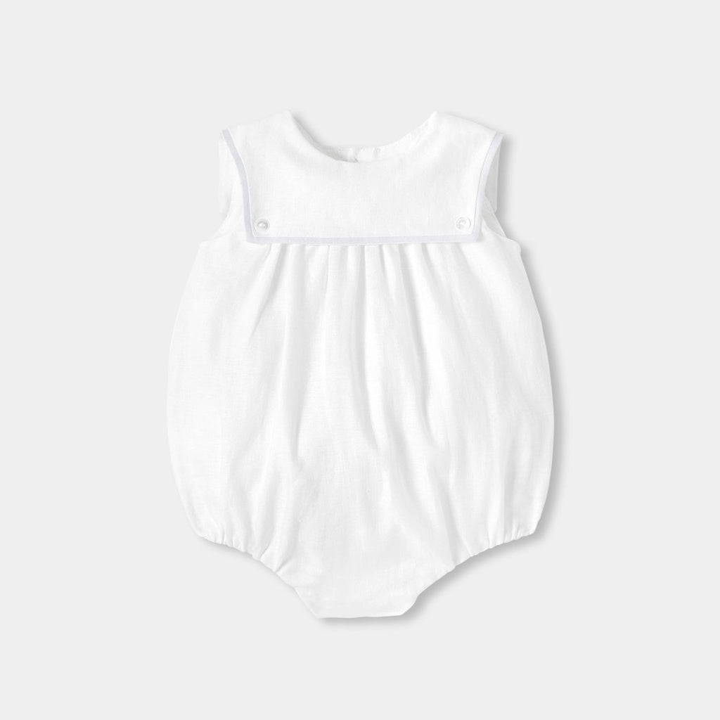 Romper in Linen Baby Boy - White/Grey