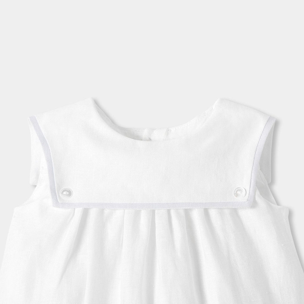 Romper in Linen Baby Boy - White/Grey