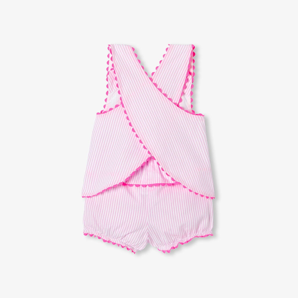 Outfit Set Shorts Striped in Cotton Baby Girl - White/Pink