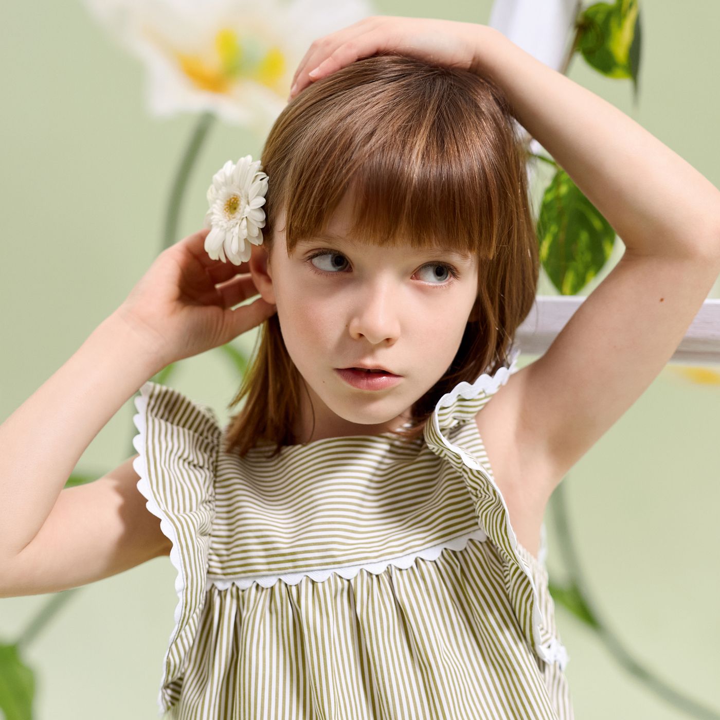 Girls' striped poplin top