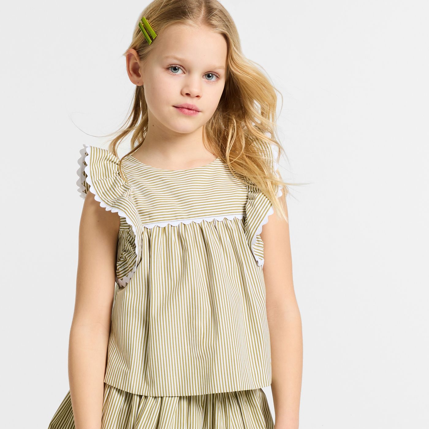 Girls' striped poplin top