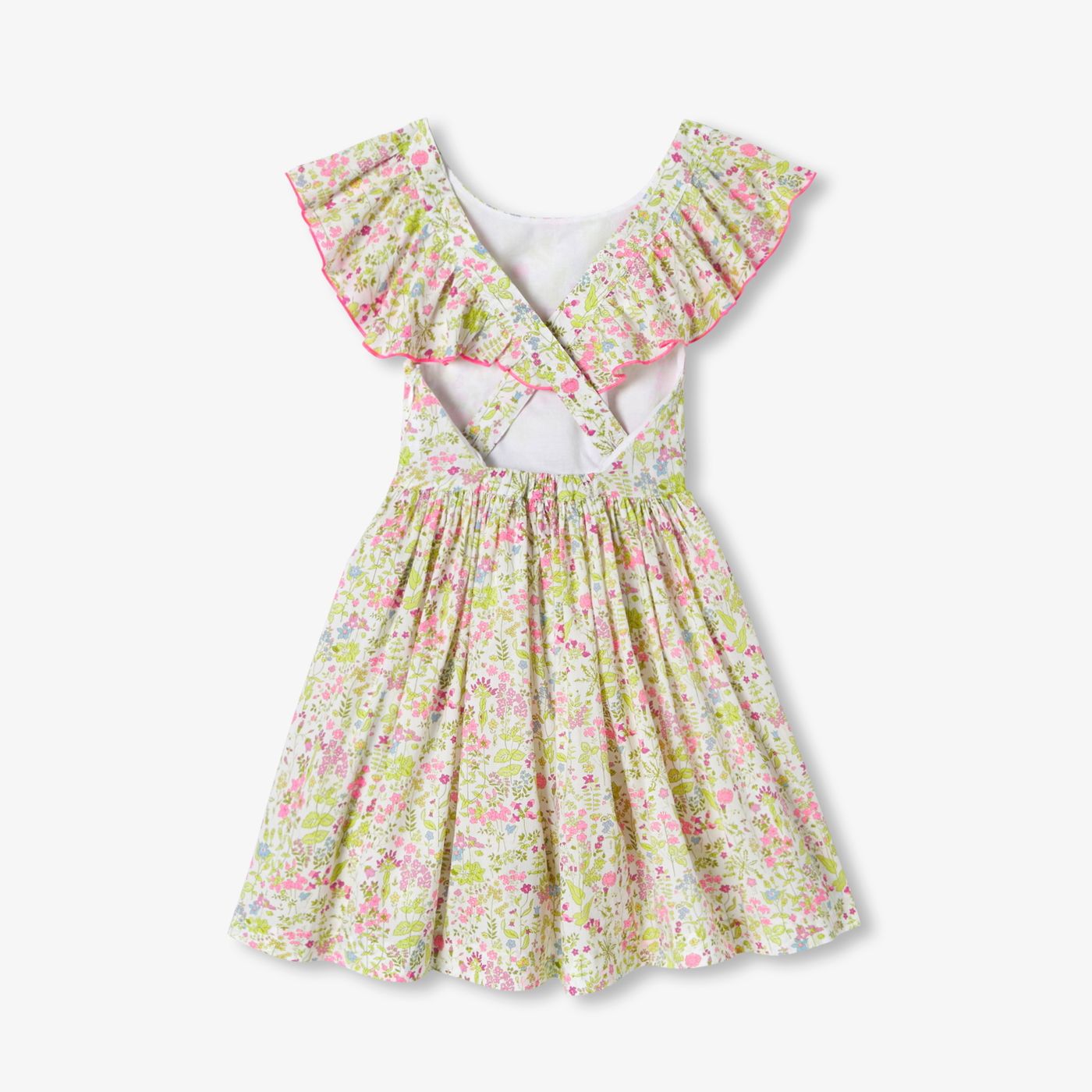 Dress Open Back in Liberty Fabric Girl - White/Multicolour