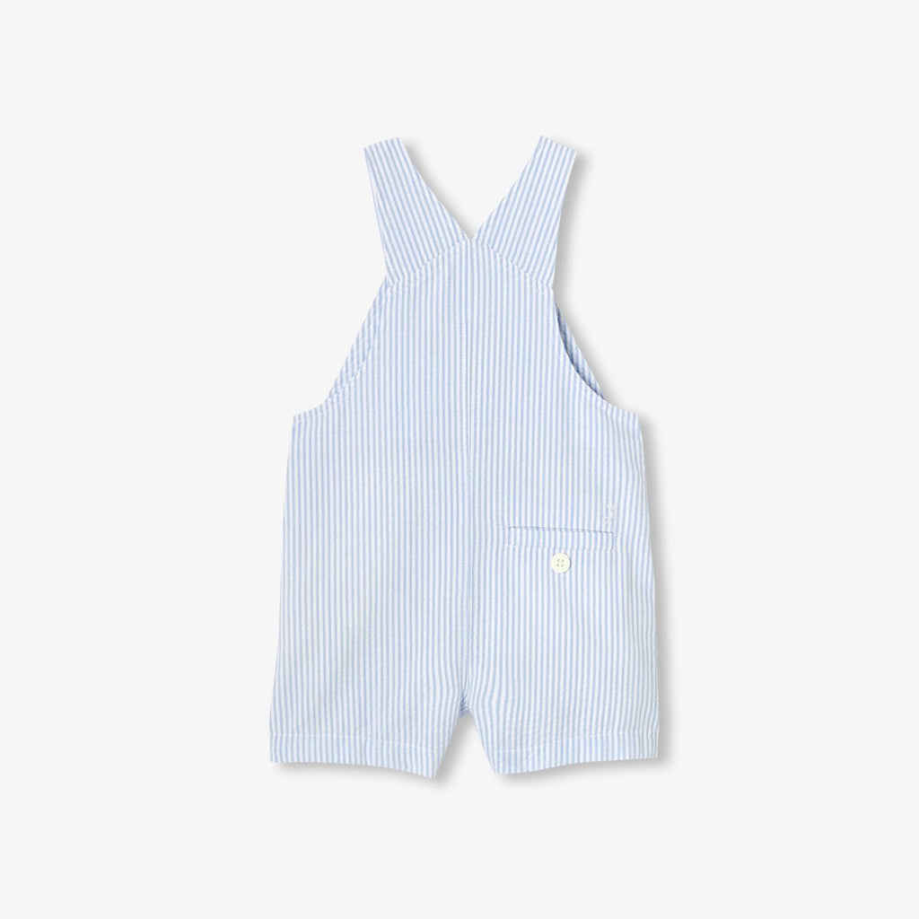 Short Dungarees in Seersucker Baby Boy - White/Sky Blue