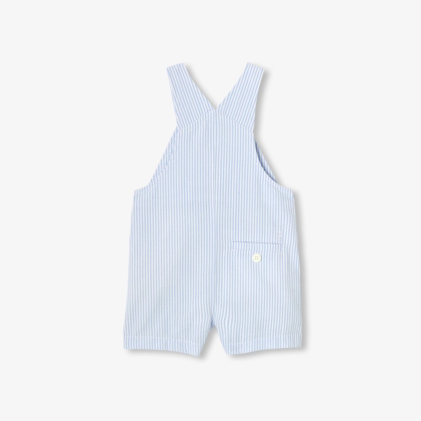 Short Dungarees in Seersucker Baby Boy - White/Sky Blue