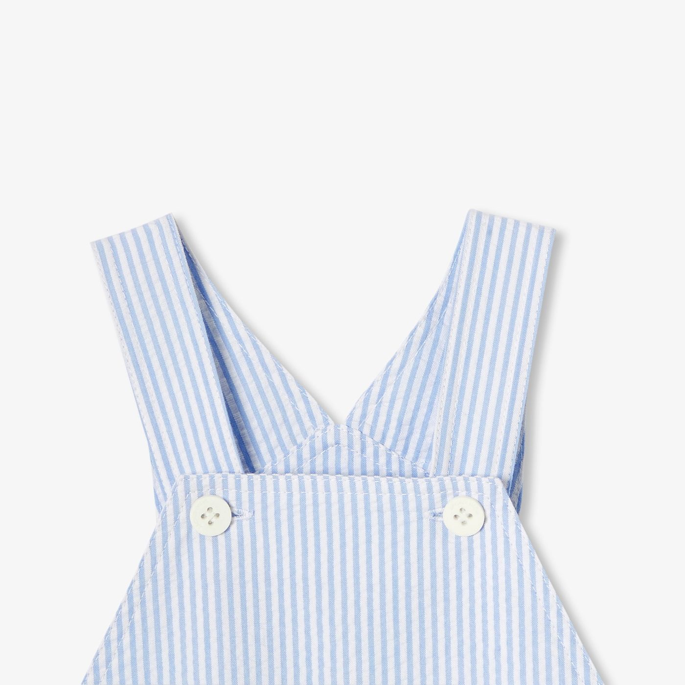 Short Dungarees in Seersucker Baby Boy - White/Sky Blue