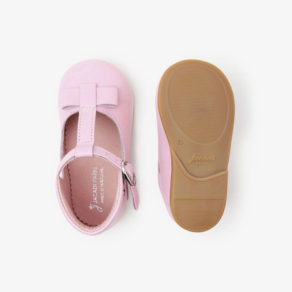 Shoes With Cinturino a T in Leather Baby Girl - Pink