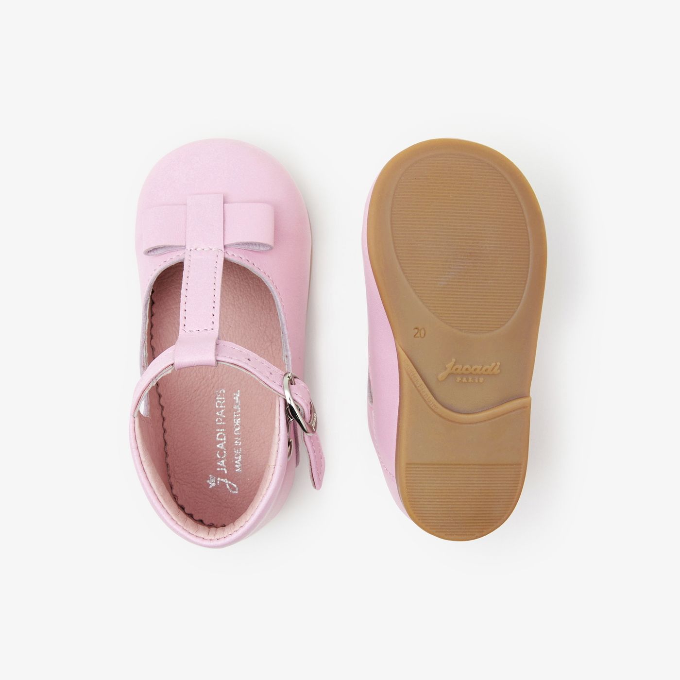Shoes With Cinturino a T in Leather Baby Girl - Pink