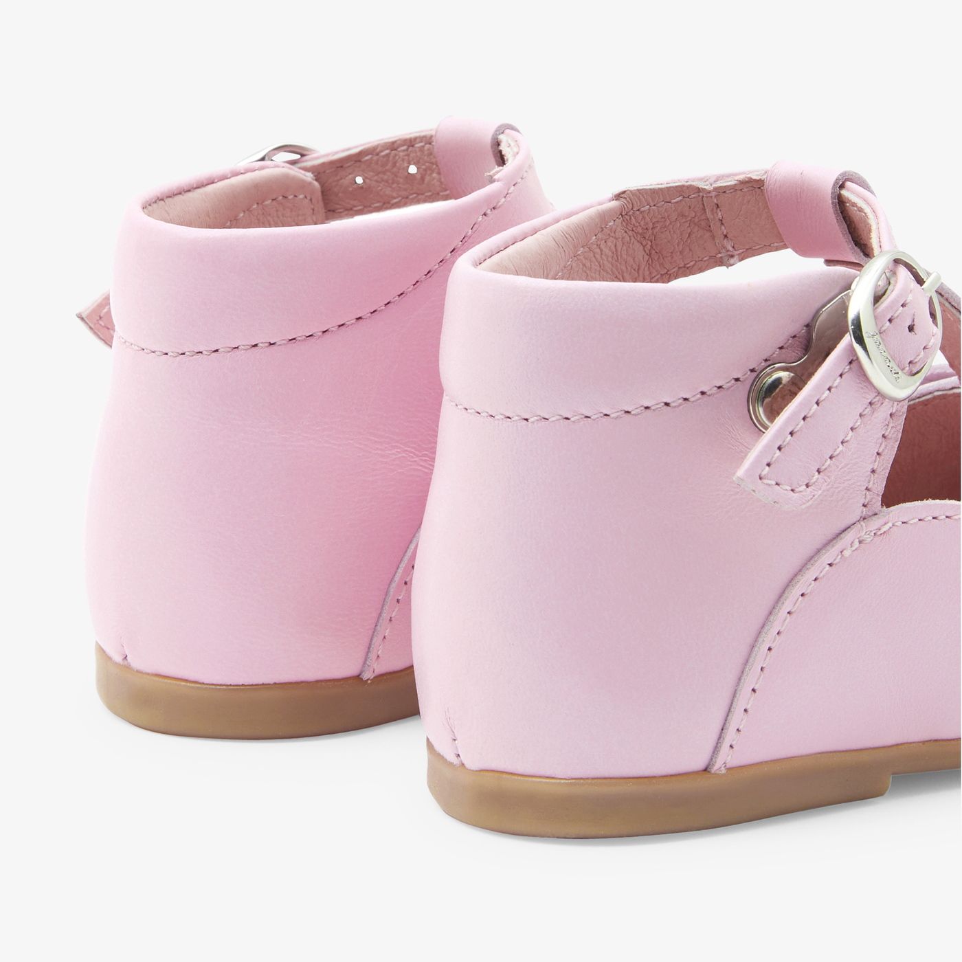 Shoes With Cinturino a T in Leather Baby Girl - Pink