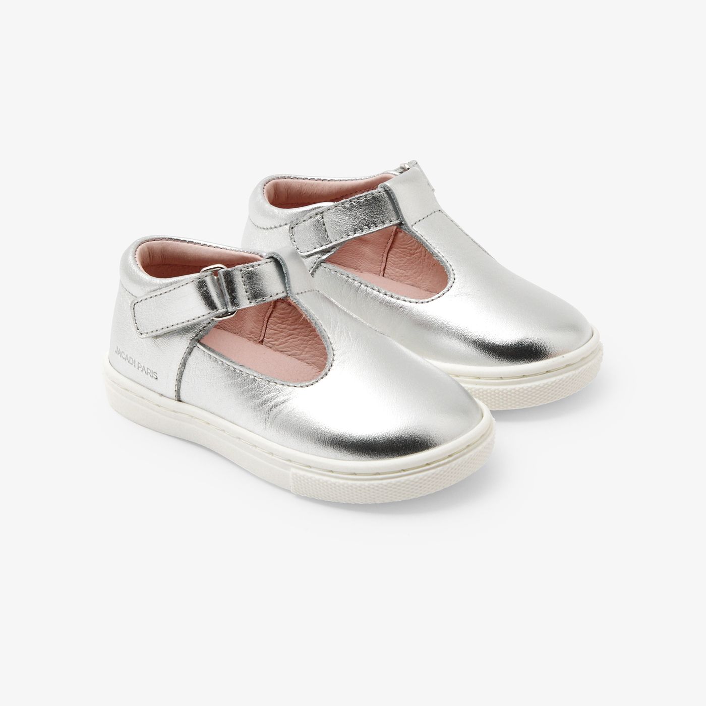 Shoes With Cinturino a T in Leather Brillante Baby Girl - Argento