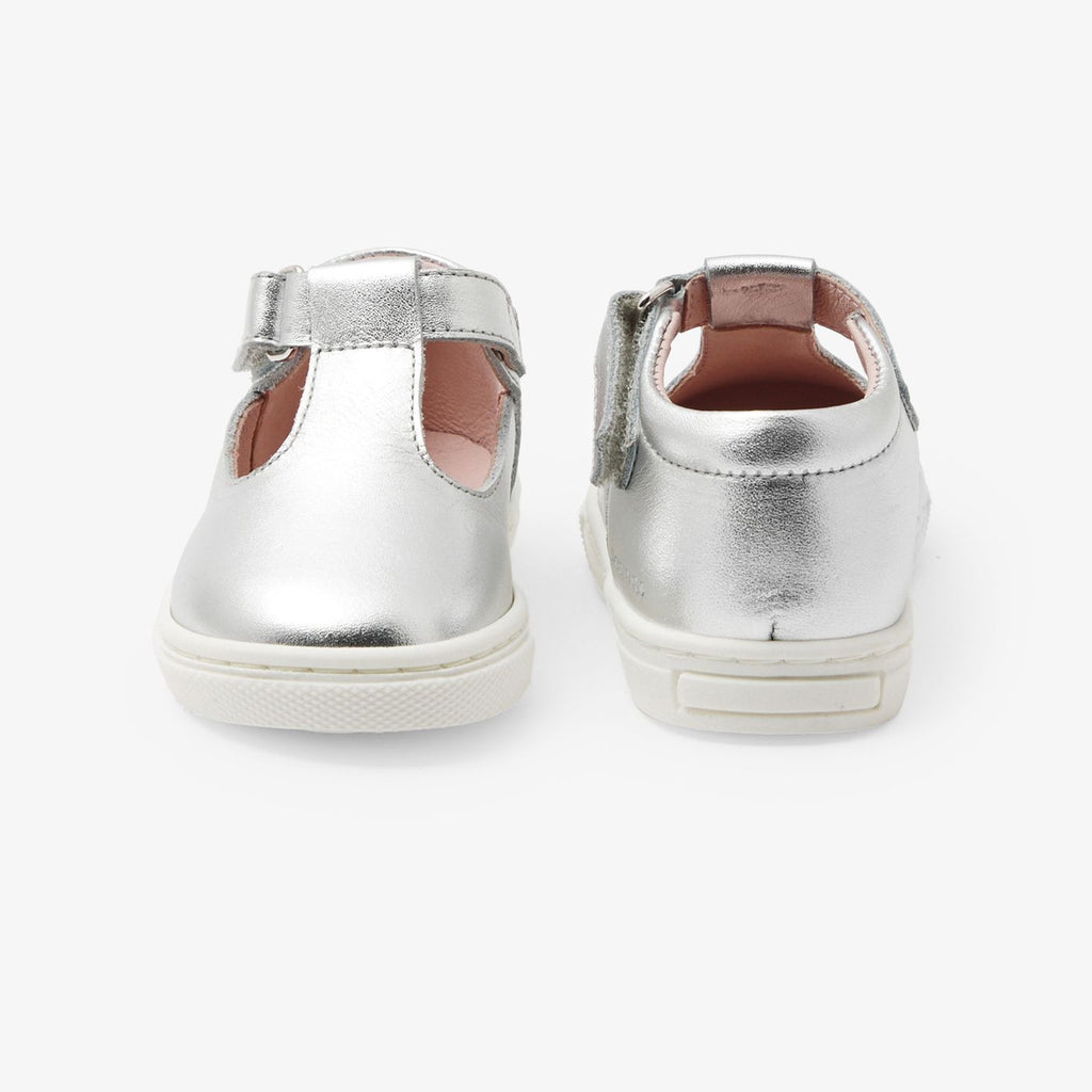 Shoes With Cinturino a T in Leather Brillante Baby Girl - Argento