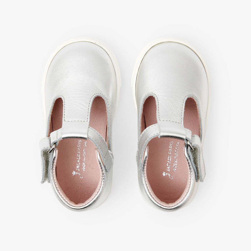 Shoes With Cinturino a T in Leather Brillante Baby Girl - Argento