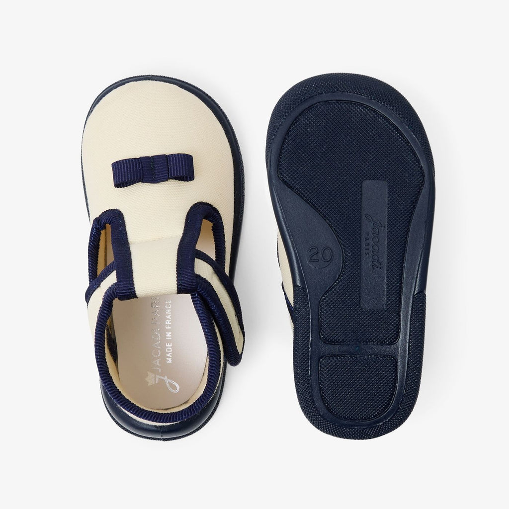 Baby girl cotton shoes - Ecru/Navy Blue