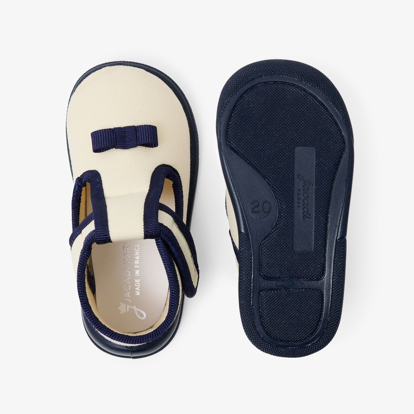 Baby girl cotton shoes - Ecru/Navy Blue