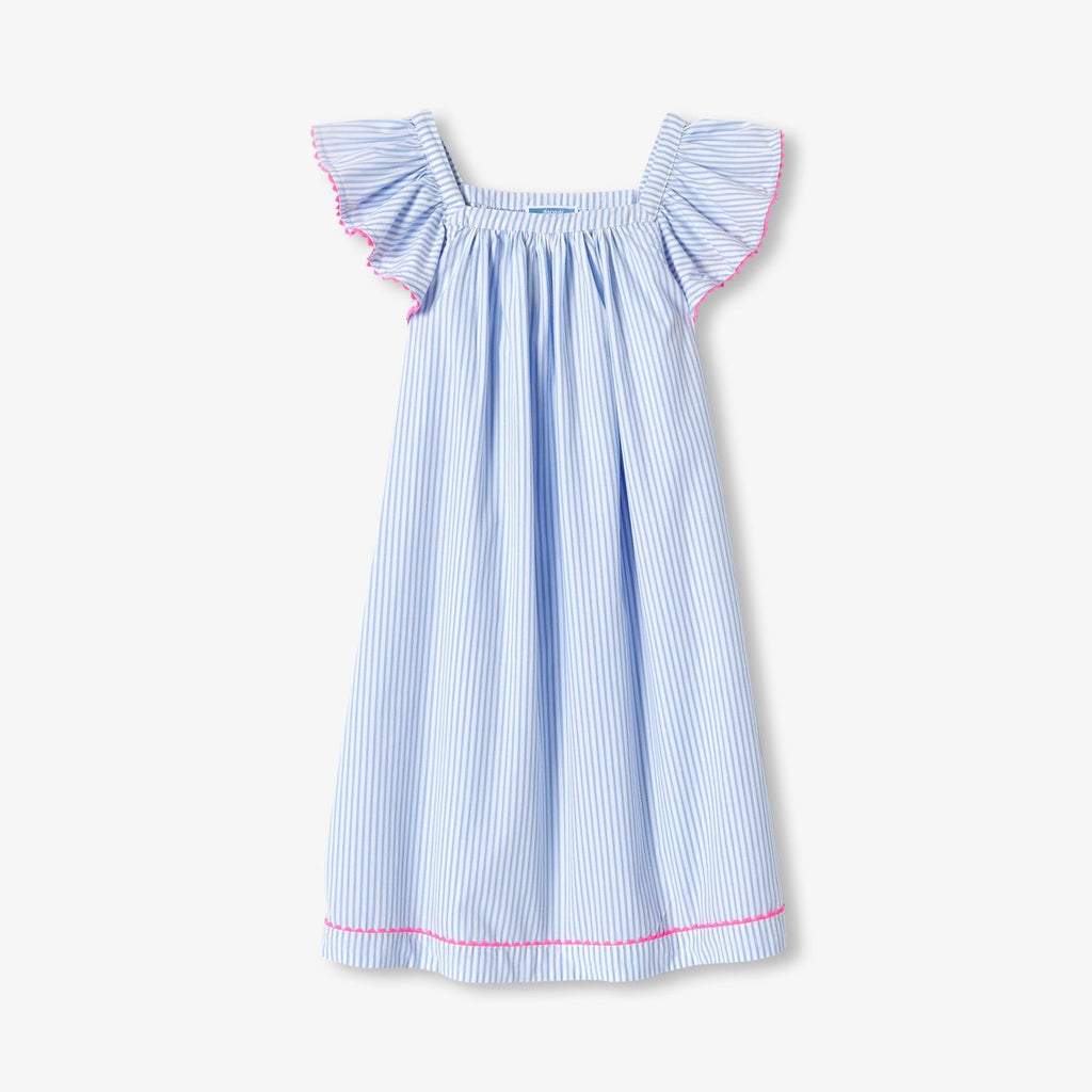 Girl striped poplin nightdress - Blue/White