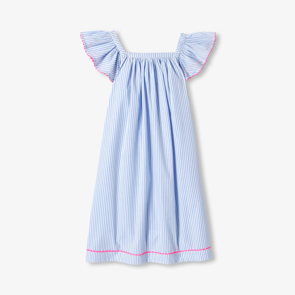 Girl striped poplin nightdress - Blue/White