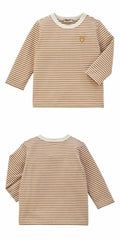 Hot Biscuit - Striped Long-Sleeved T-Shirt with Beans-kun on the Chest for Boys, Girls, Kids, and Babies - 80-120cm