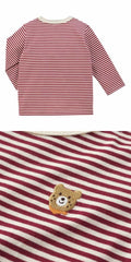 Hot Biscuit - Striped Long-Sleeved T-Shirt with Beans-kun on the Chest for Boys, Girls, Kids, and Babies - 80-120cm