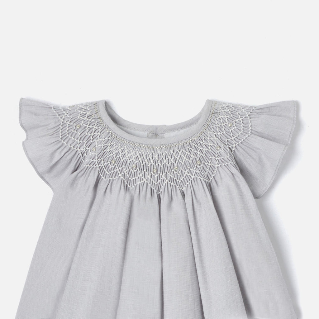 Dress in Fil-a-fil Fabric Baby Girl - Grey/White