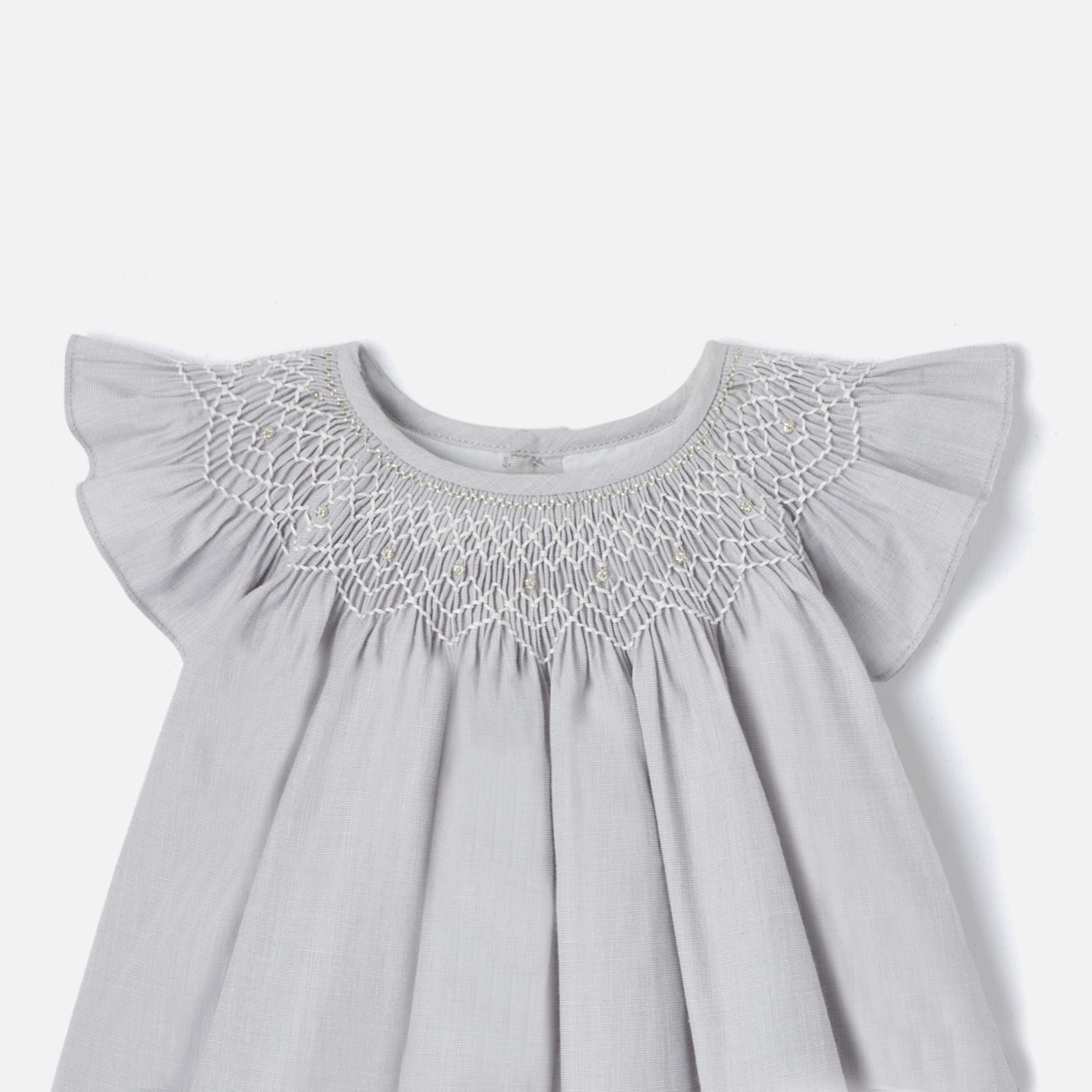Dress in Fil-a-fil Fabric Baby Girl - Grey/White