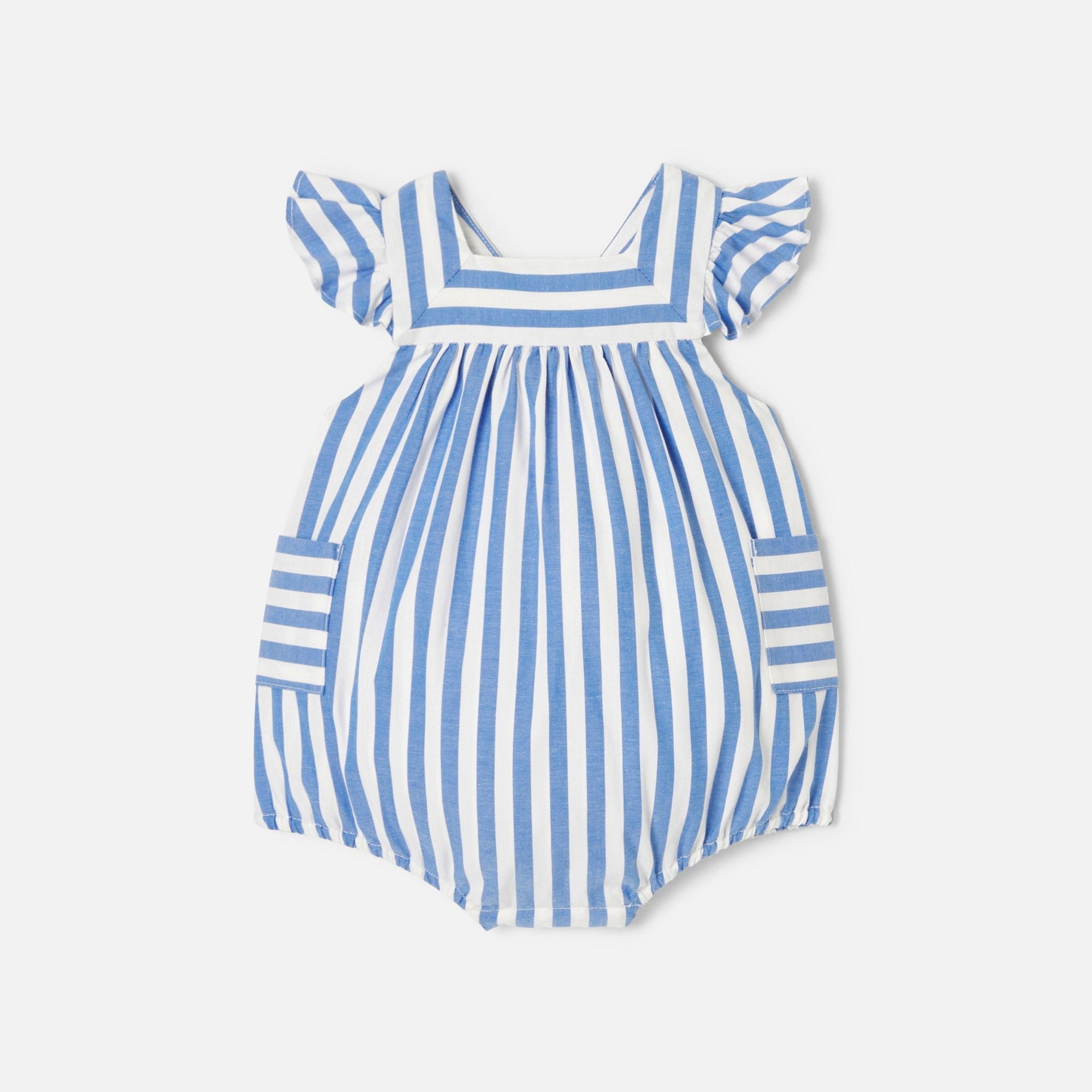 Romper in Oxford Cotton Striped Baby Girl - Blue/White