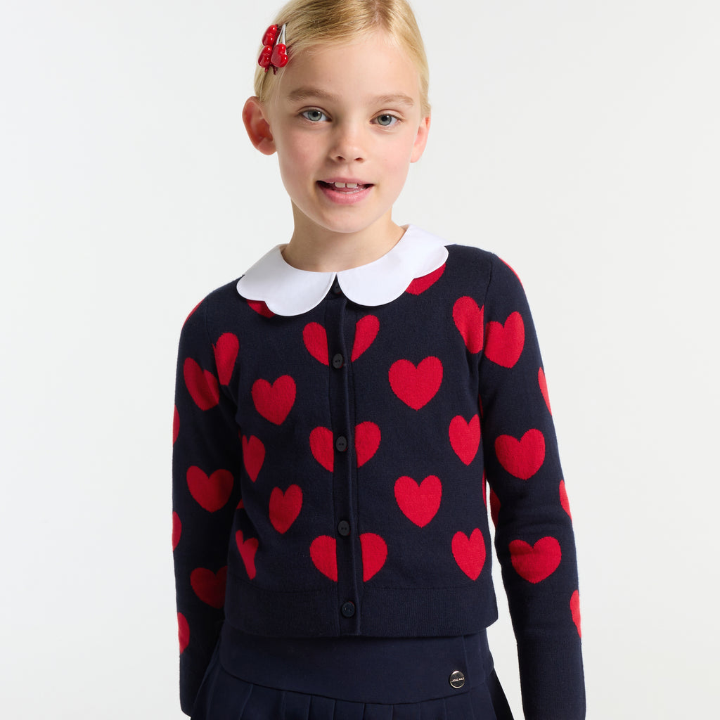 JC-TG085 - Jacadi Girl jacquard heart cardigan