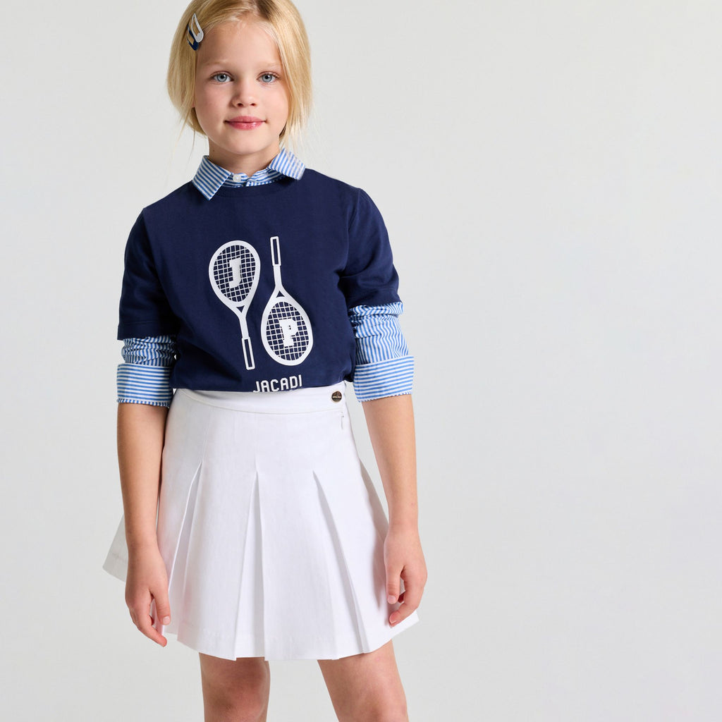 Skirt a Pieghe in Gabardine Girl - Bianco Jacadi