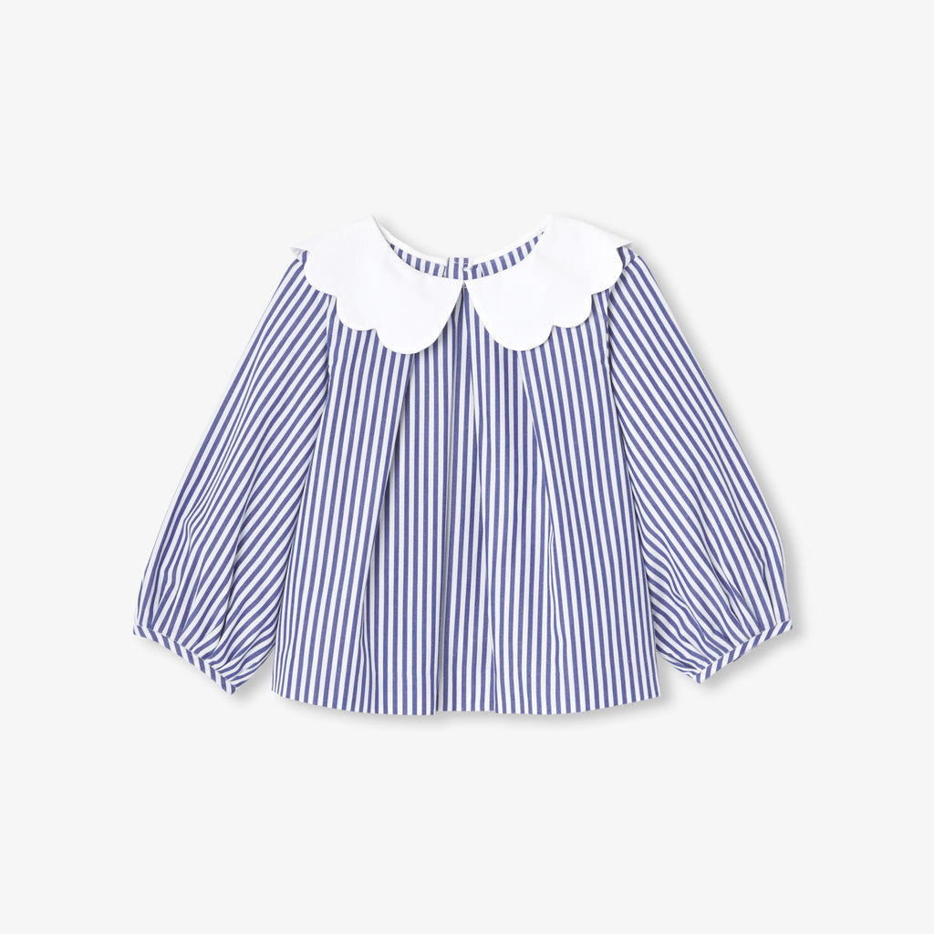 JC-NG098 - Jacadi Striped Poplin Blouse for Baby Girls (Blue)