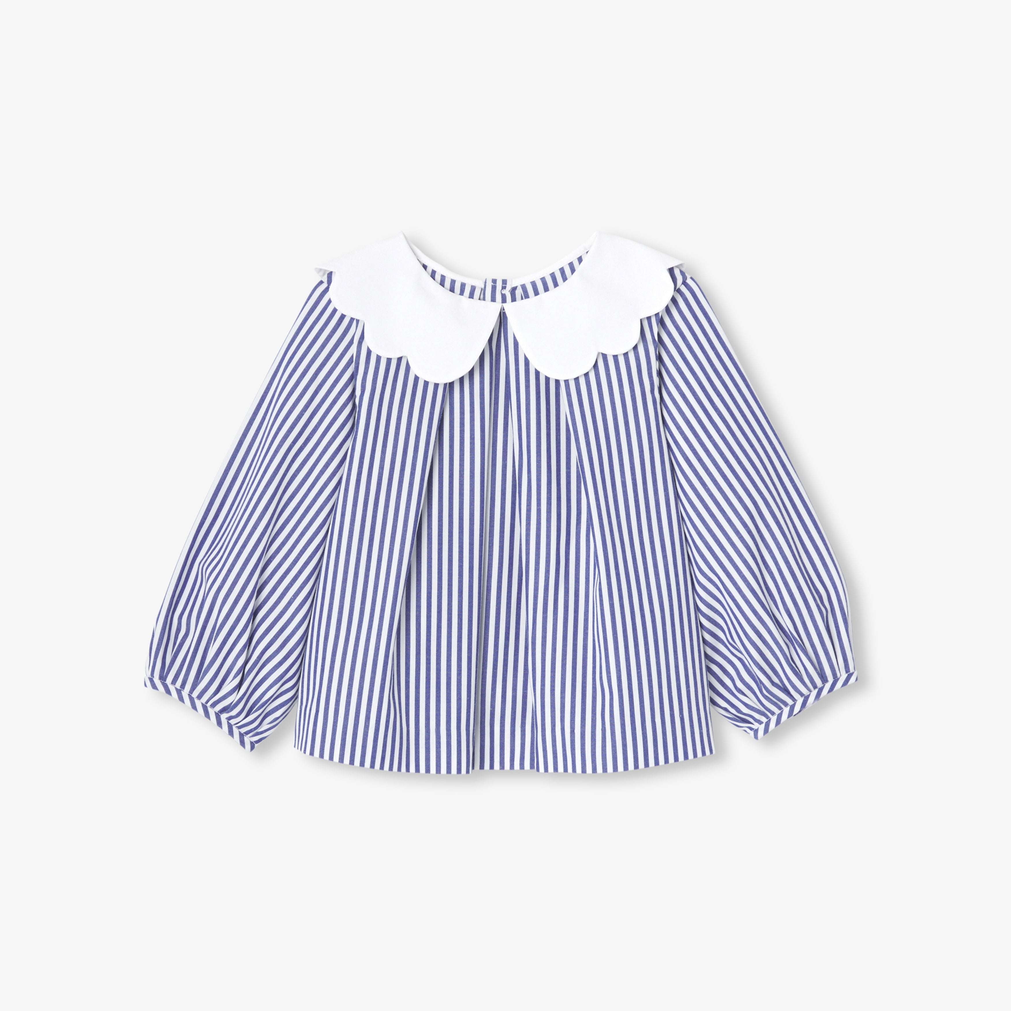 JC-NG098 - Jacadi Striped Poplin Blouse for Baby Girls (Blue)