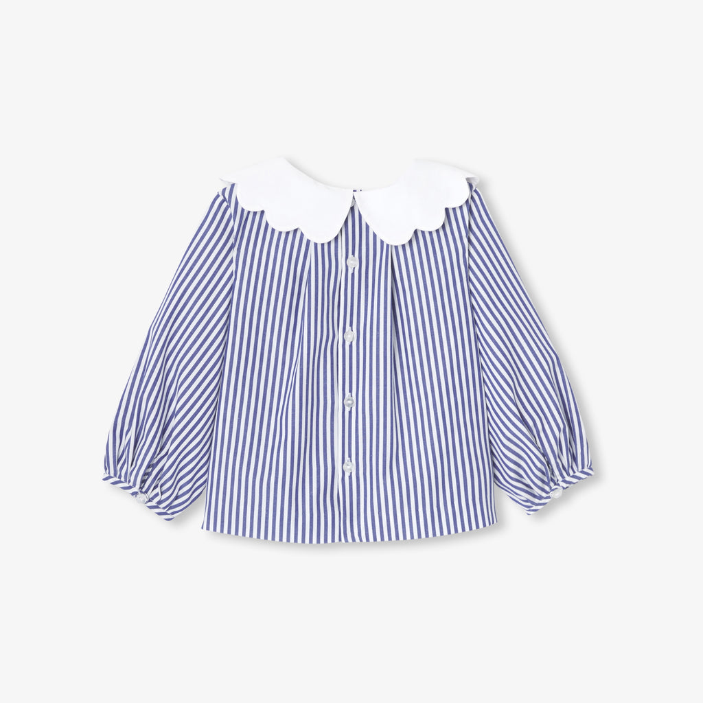 JC-NG098 - Jacadi Striped Poplin Blouse for Baby Girls (Blue)