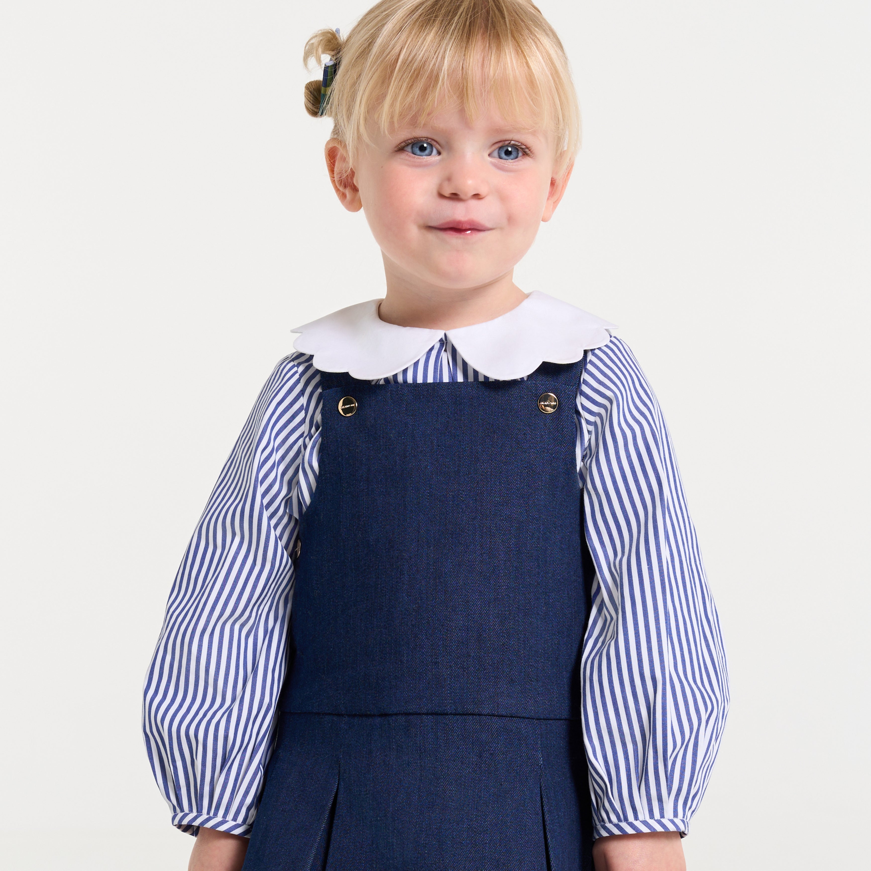 JC-NG098 - Jacadi Striped Poplin Blouse for Baby Girls (Blue)